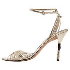Gucci Gold Braided Leather Ankle Strap Sandals Size 42