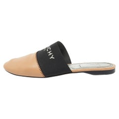 Givenchy Beige/Black Leather Logo Elastic Flat Mules Size 35