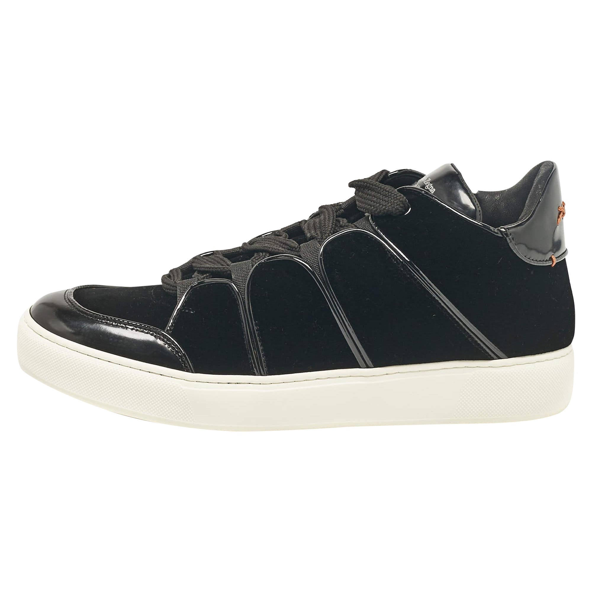 Ermenegildo Zegna Baskets noires en cuir verni et velours à lacets, taille 39,5
