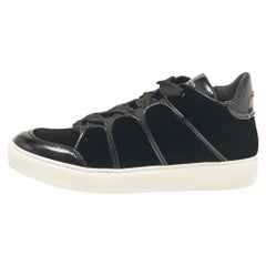 Ermenegildo Zegna Black Patent Leather and Velvet Lace Up Sneakers Size 39.5