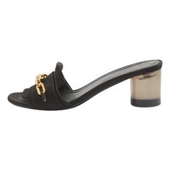 Burberry Black Satin Slide Block Heel Sandals Size 39