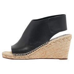 Celine Black Leather Espadrille Wedge Sandals Size 39