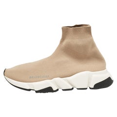 Balenciaga Beige Knit Fabric Speed High Top Sneakers Size 38