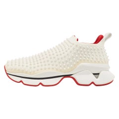Christian Louboutin White Neoprene Spike Sock Sneakers Size 43