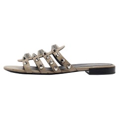 Balenciaga Grey Leather Arena Flat Sandals Size 39.5