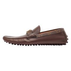 Louis Vuitton Brown Monogram Canvas and Leather Hockenheim Loafers Size 42