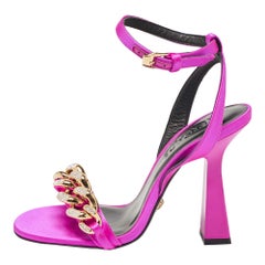 Versace Pink Satin Medusa Ankle Strap Sandals Size 36