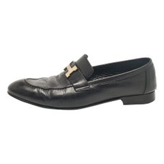 Hermes Black Leather Paris Slip On Loafers Size 44