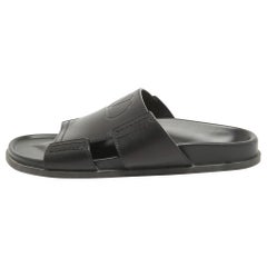 Valentino Black Leather Escape V logo Slide Sandals Size 41