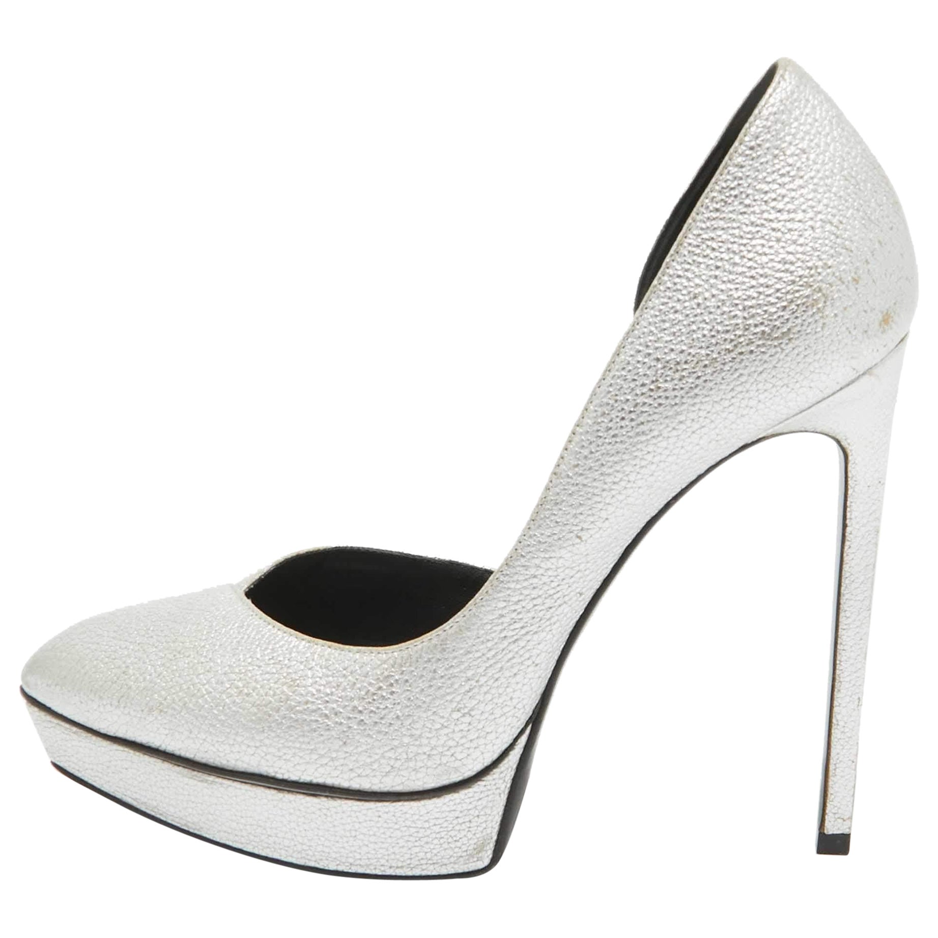 Saint Laurent escarpins Janis D'orsay en cuir argenté taille 39