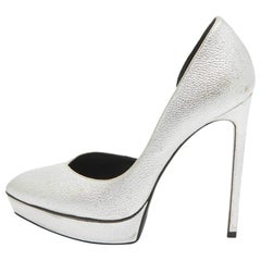 Saint Laurent Silver Leather Janis D'orsay Pumps Size 39
