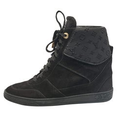 Louis Vuitton Black Neoprene and Suede Wedge Sneakers Size 38