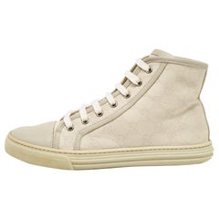 Gucci Grau GG High Top Turnschuhe aus Segeltuch und Leder Größe 37