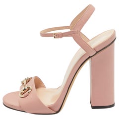 Gucci Pink Leather Horsebit Ankle Strap Sandals Size 37