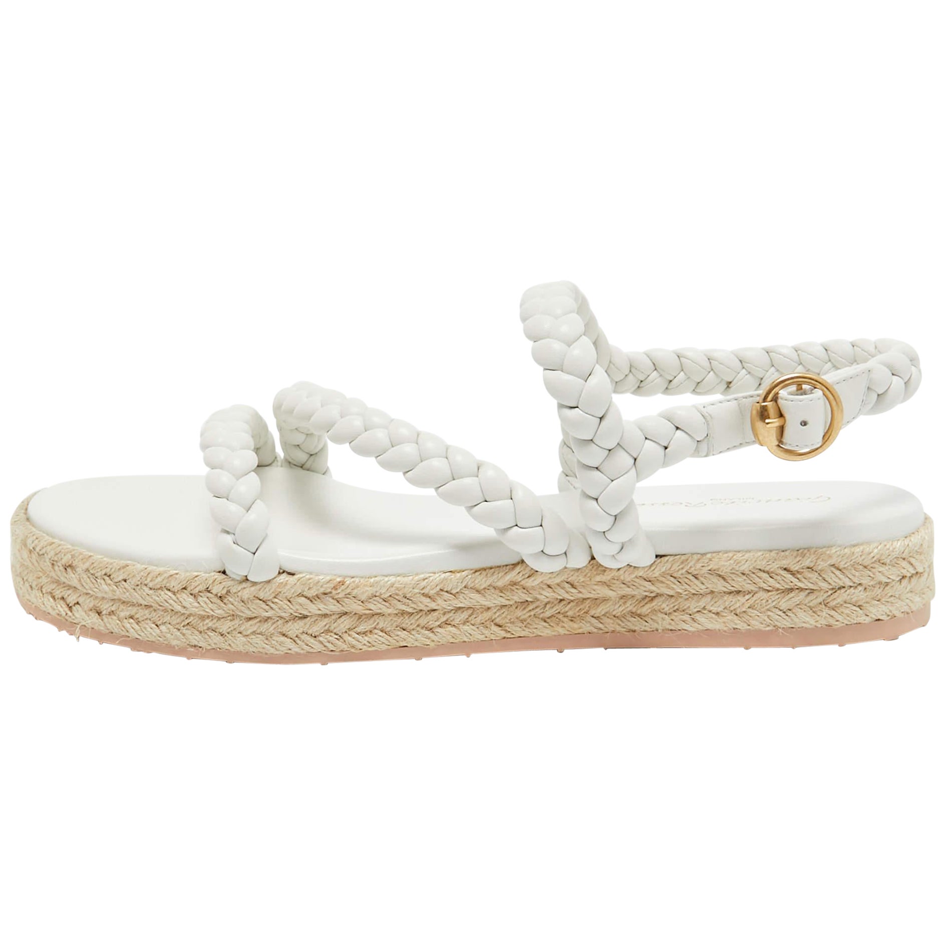 Gianvito Rossi White Braided Leather Espadrille Platform Sandals Taglia 41 in vendita