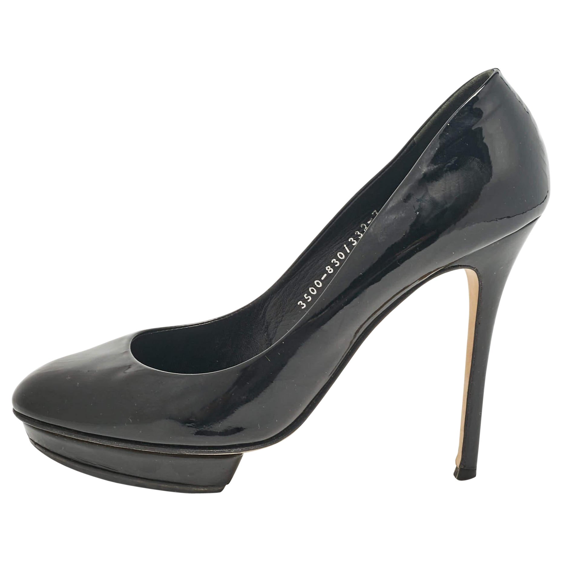 Gina Black Patent Leather Platform Pumps Size 40 For Sale