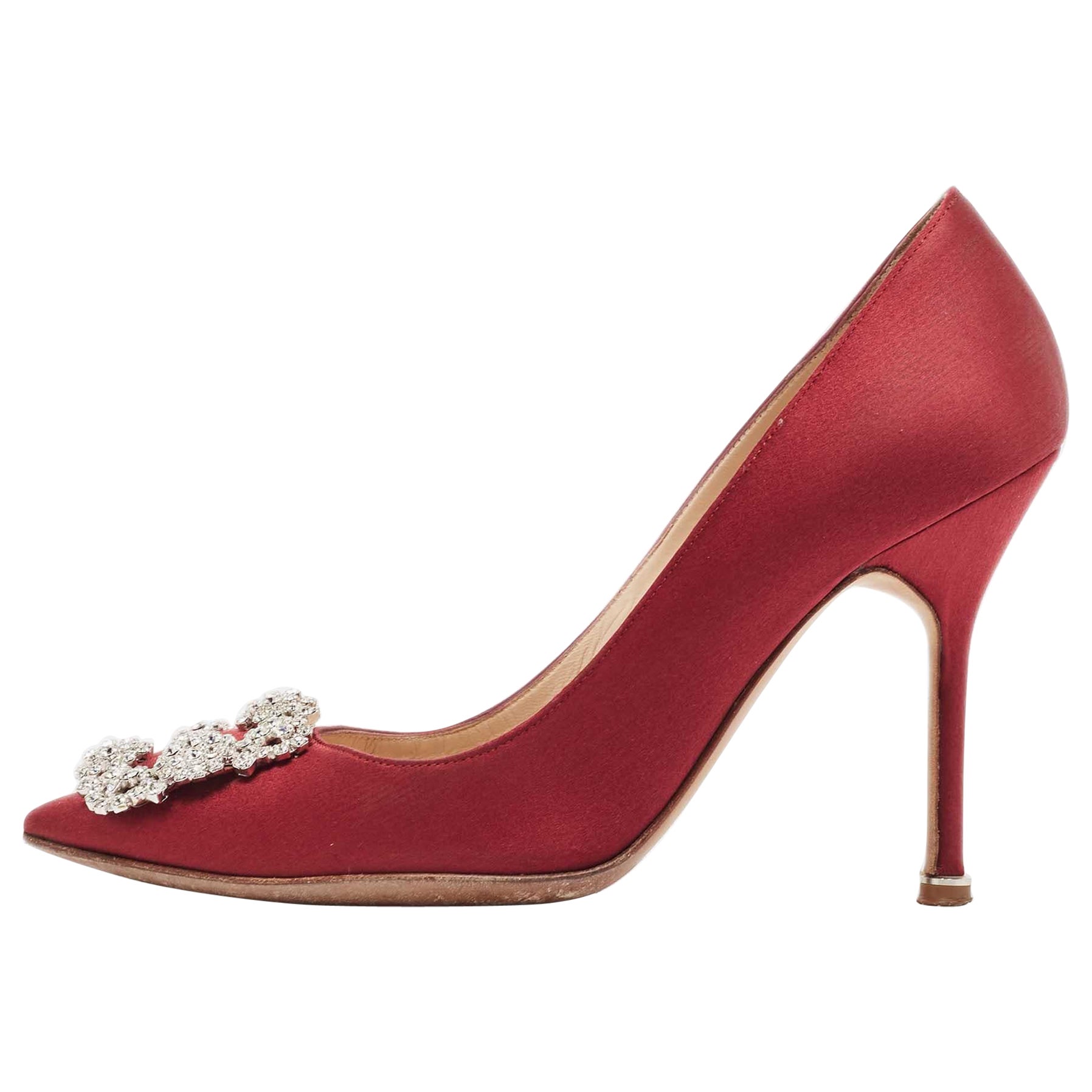 Manolo Blahnik Burgundy Satin Hangisi Pumps Size 36.5