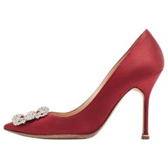Manolo Blahnik Burgundy Satin Hangisi Pumps Size 36.5