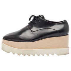 Stella McCartney Black Faux Leather Elyse Platform Derby Sneakers Size 39.5