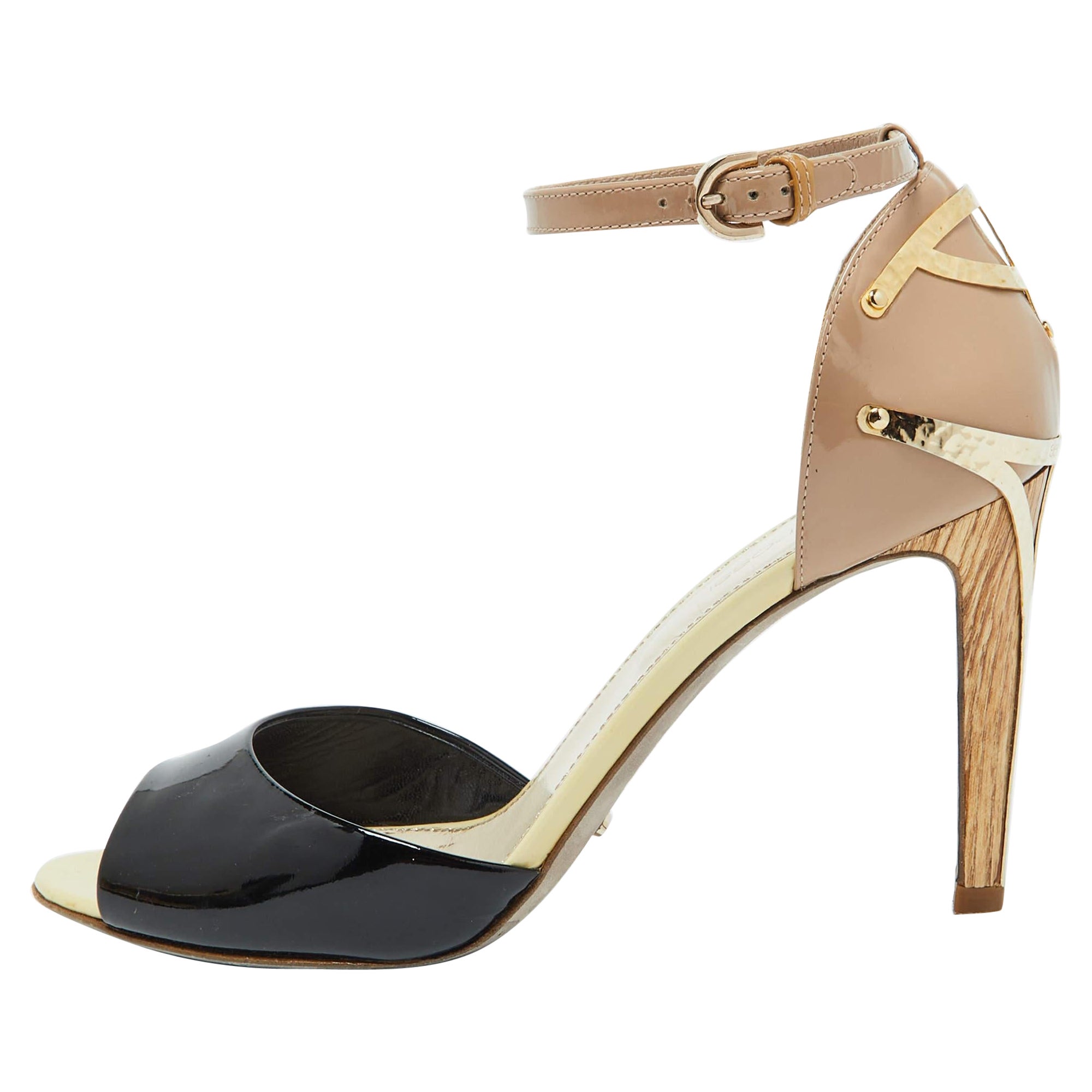 Sergio Rossi Multicolor Patent Leather Ankle Strap Sandals Size 38.5 For Sale