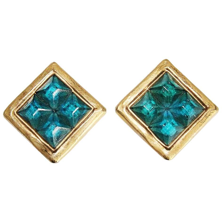 Surreal Bijoux Billy Boy turquoise square earrings 1986 For Sale