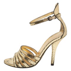 Bottega Veneta Gold Laminated Suede Ankle Strap Sandals Size 36