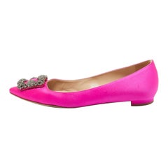 Manolo Blahnik Pink Satin Hangisi Ballet Flats Size 37.5