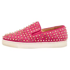 Christian Louboutin Pink Suede Boat Spike Slip On Sneakers Size 36