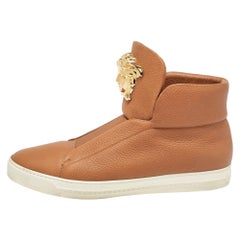 Versace Brown Leather Palazzo Medusa High Top Sneakers Size 44