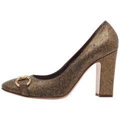 Etro - Escarpins en cuir texturé or/noir Taille 40