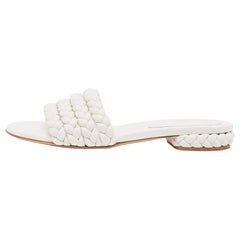 Gianvito Rossi White Braided Leather Slide Flats Taglia 38,5