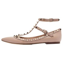 Valentino Beige Leather Rockstud Ballet Flats Size 37