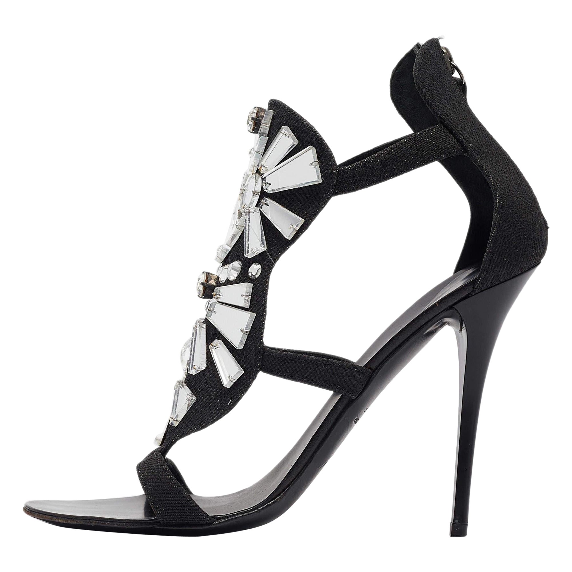 Sandales Giuseppe Zanotti noires ornées d'un miroir, taille 38