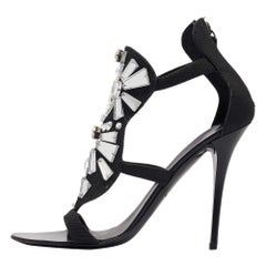 Giuseppe Zanotti Black Canvas Mirror Embellished Sandals Size 38