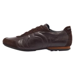 Salvatore Ferragamo Brown Leather and Suede Low Top Sneakers Size 43.5
