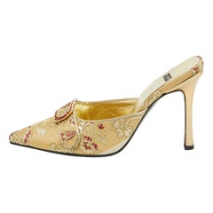 Casadei Gold Floral Embroidered Fabric Mules Size 36.5