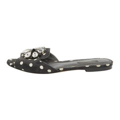 Dolce & Gabbana Black Polka Dot Canvas Bianca Flat Slides Size 37