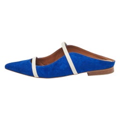 Malone Souliers Blue Leather and Suede Maureen Flats Size 36