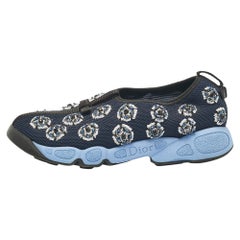 Dior Blue Embellished Mesh Fusion Sneakers Size 38