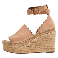 Chloe Beige Suede Lauren Wedge Sandals Size 40