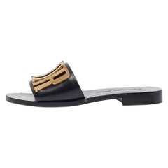 Dior Black Leather Dior Evolution Flat Slides Size 34