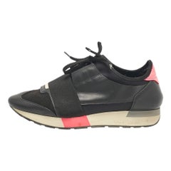 Balenciaga Black Fabric and Leather Race Runner Low Top Sneakers Size 39
