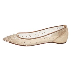 Christian Louboutin Gold Glitter and Mesh Follies Strass Ballet Flats Size 37