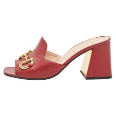 Gucci Burgundy Leather Horsebit Slide Sandals Size 38.5