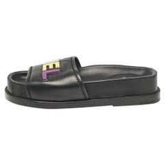 Chanel Black Leather Logo Slides Size 36