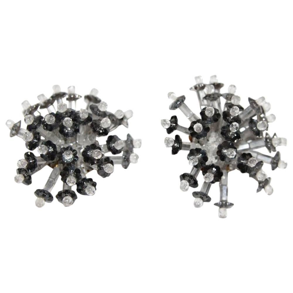 Fabulous design Coppola e Toppo grey crystal flower earrings 60s For Sale