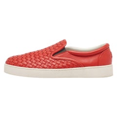 Bottega Veneta Orange Intrecciato Leather Slip On Sneakers Size 43
