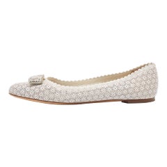 Salvatore Ferragamo White Perforated Leather Varina Ballet Flats Size 39.5