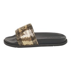 Fendi x Versace Gold/Schwarze Metallgeflecht-Poolschienen aus Mesh Größe 38