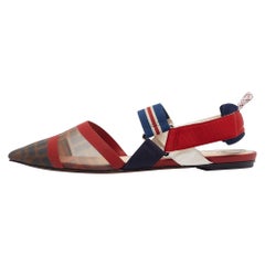 Fendi Multicolor Canvas Mesh Colibri Slingback Flats Size 39